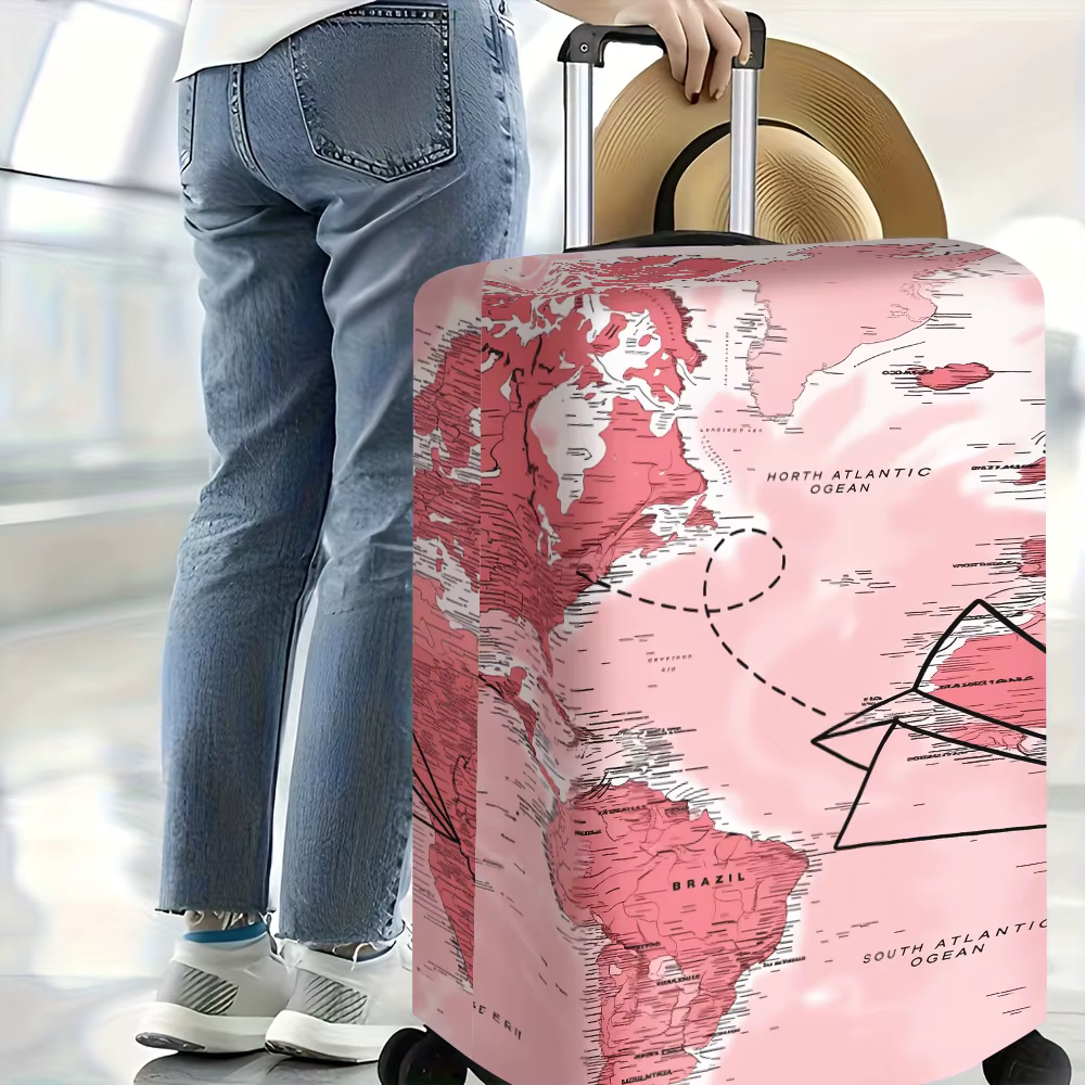 1 housse de bagage imprimée avec la carte du monde pour bagages de 18 à 32 pouces ; accessoires de voyage