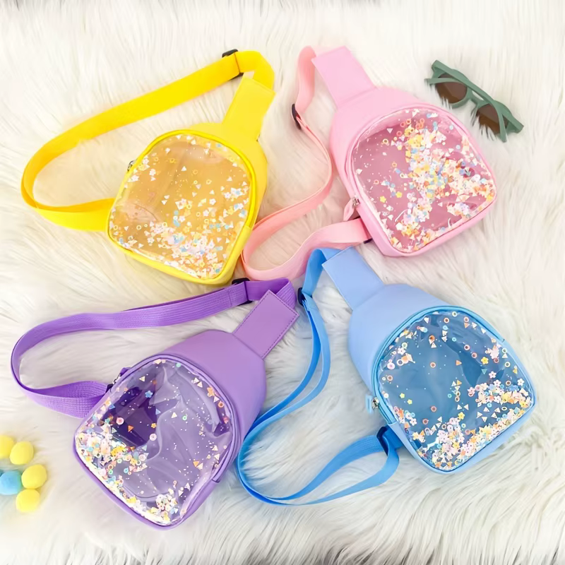 Sac à bandoulière à paillettes transparentes colorées pour bébés filles