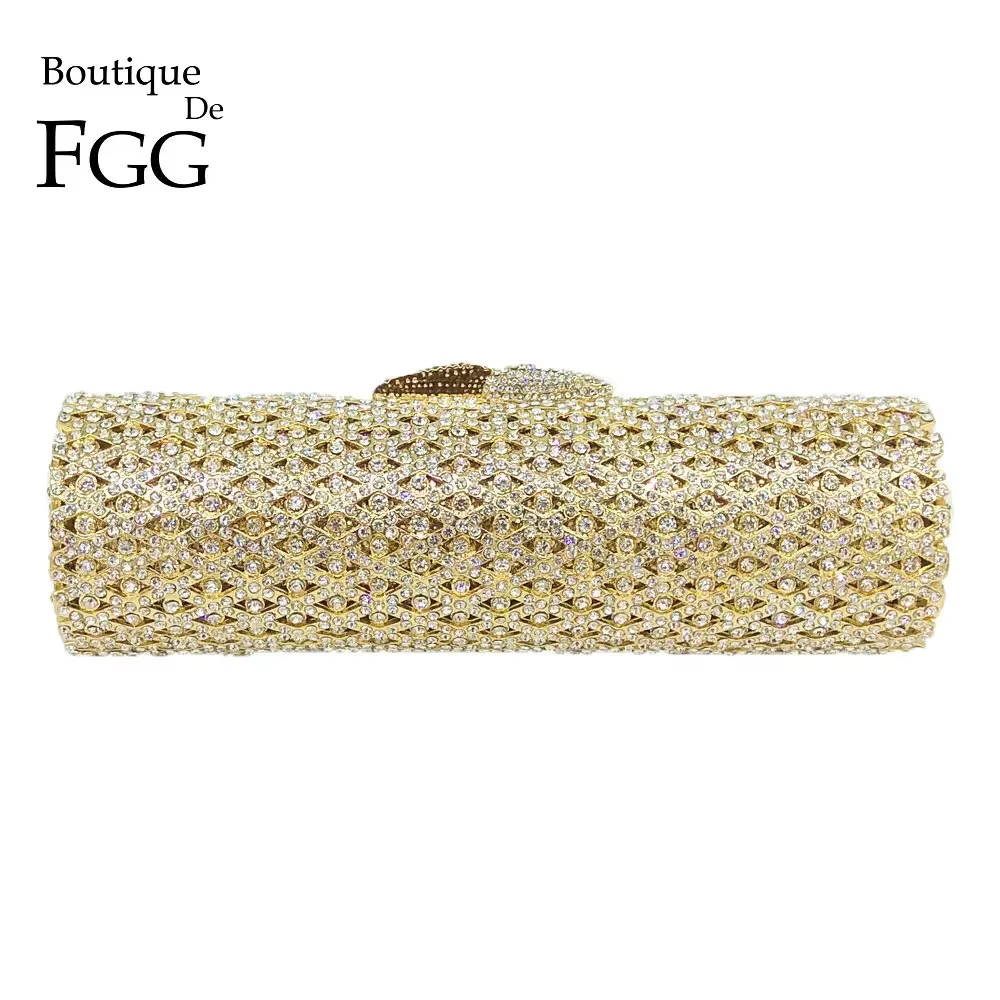 Boutique De FGG élégant baril rond femmes petits sacs De soirée cristal pochette