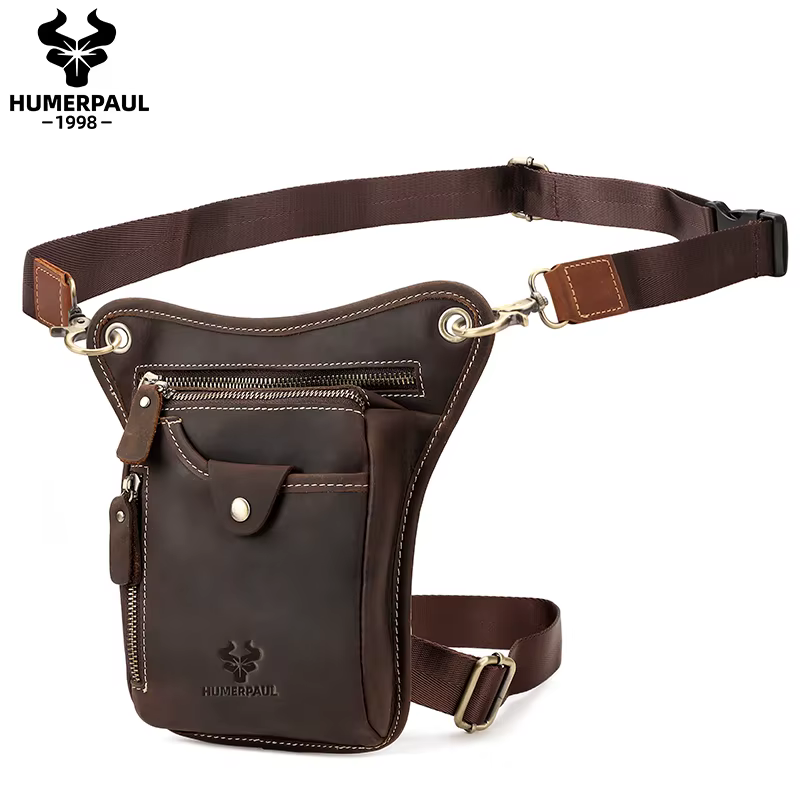 HUMERPAUL Sac de jambe de cuisse en cuir véritable poches multifonctions sac à bandoulière sac de hanche pour homme