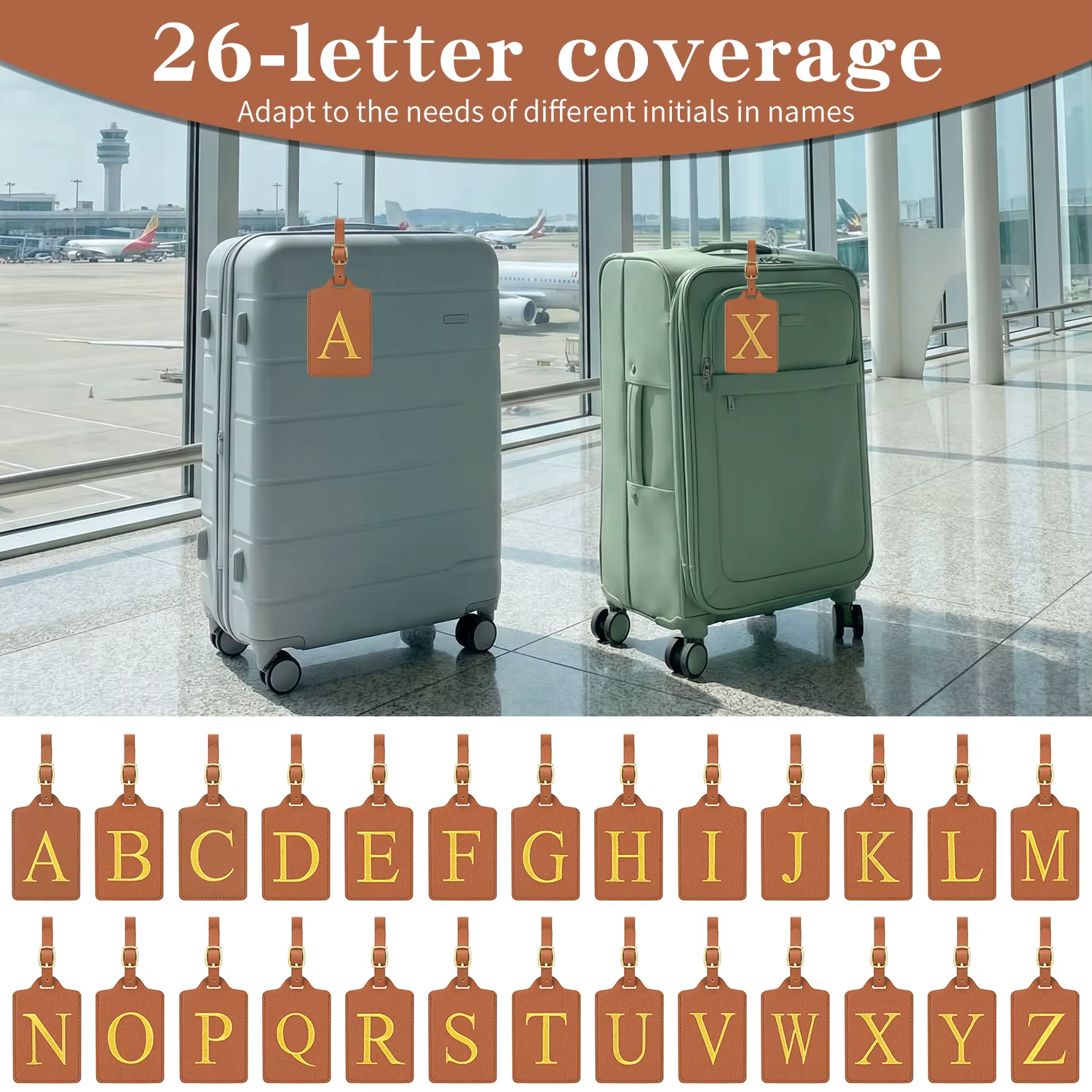 Étiquette à bagages en cuir PU avec 26 lettres