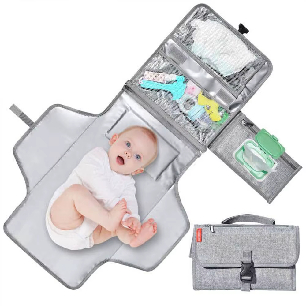 Matelas à langer portable avec sac de rangement – Tapis de changement de couches à une main pour sacs