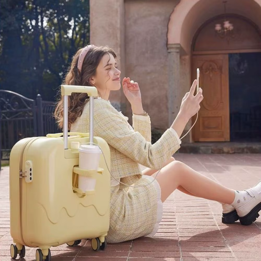 Valise de voyage carrée 18 pouces avec porte-gobelet
