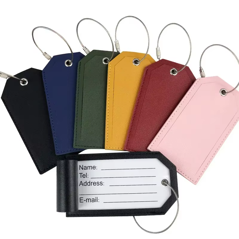 Femmes hommes étiquettes de bagages pour valises accessoires de voyage mode couleur unie en cuir PU valise sac étiquette