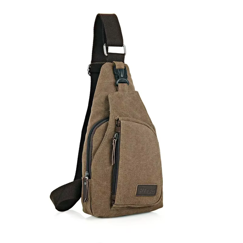 Nouveau Sac à Bandoulière Multifonctionnel en Toile et Cuir Style Vintage pour Homme 2026 – Petit Sac de Poitrine/Épaule pour Activités de Plein Air