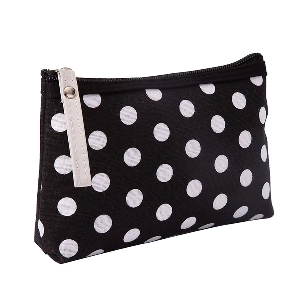 Sac à cosmétiques en toile souple imprimé à pois pour femmes