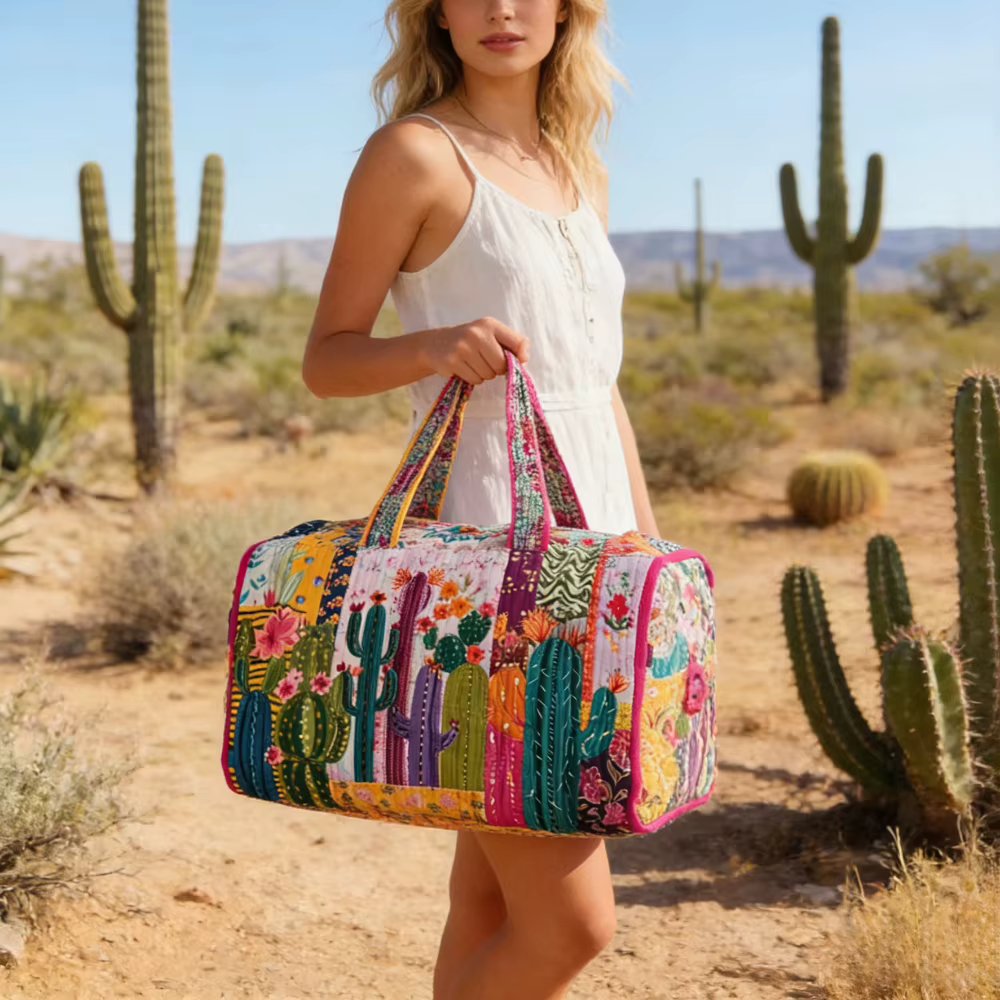 Sac de voyage matelassé imprimé 3D motif cactus floral