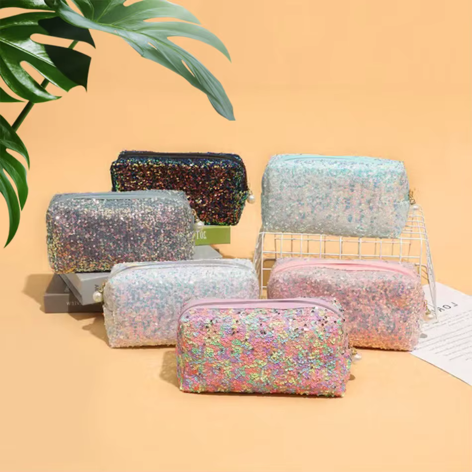 Mode paresseux maquillage pochette à fermeture éclair sacs à main paillettes haute capacité sac