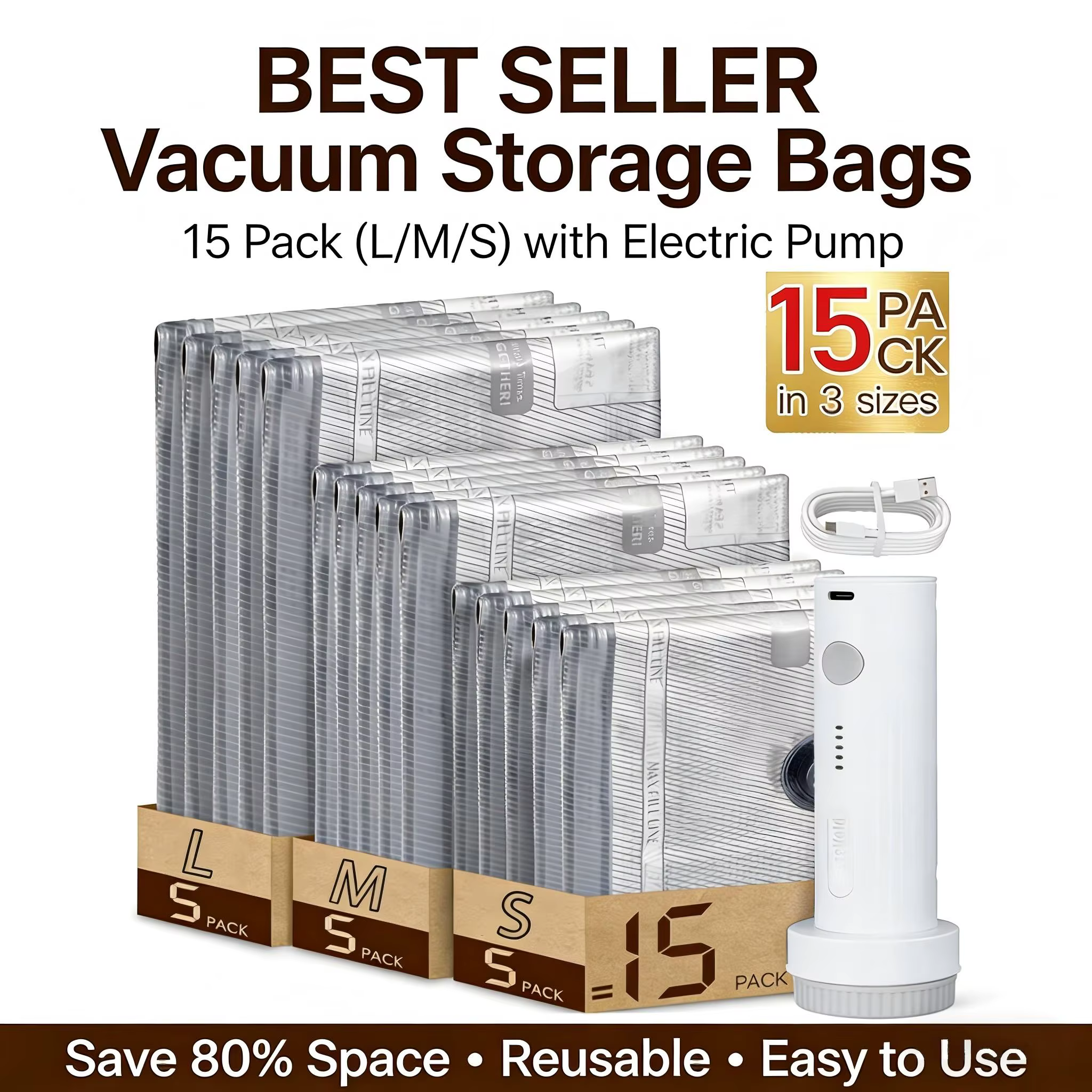 Sacs sous vide pour voyage avec pompe à air rechargeable