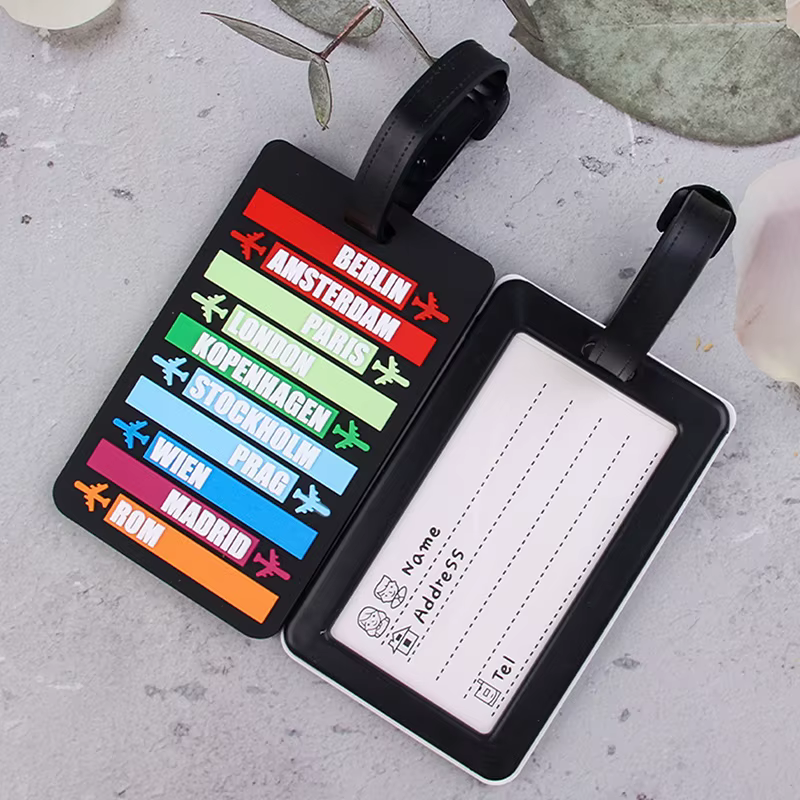 Étiquette de bagage en silicone avec lettres tendance pour valise