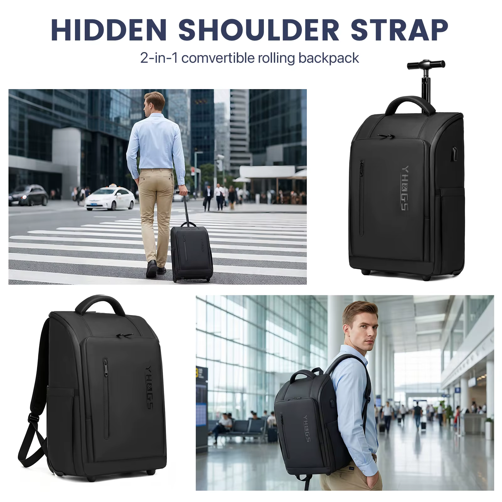Valise cabine 20 pouces à roulettes avec fonction sac à dos