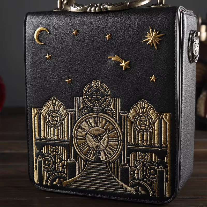Le nouveau sac créatif pour femme est un sac à bandoulière rétro à main avec une véritable horloge et un petit sac carré brodé