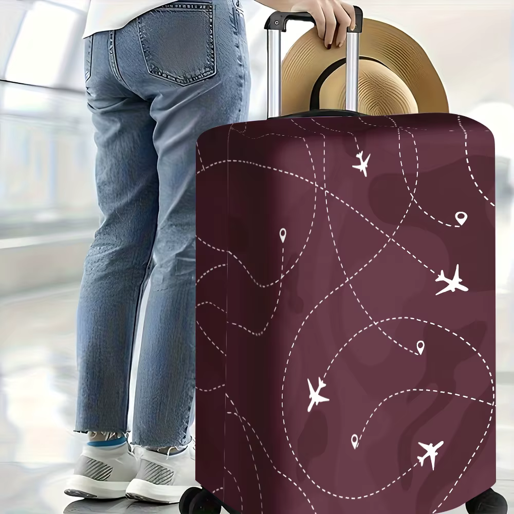 1 housse de bagage à imprimé avion de couleur marron pour bagages de 18 à 32 pouces ; accessoires de voyage anti-poussière et élastiques pour une protection efficace.