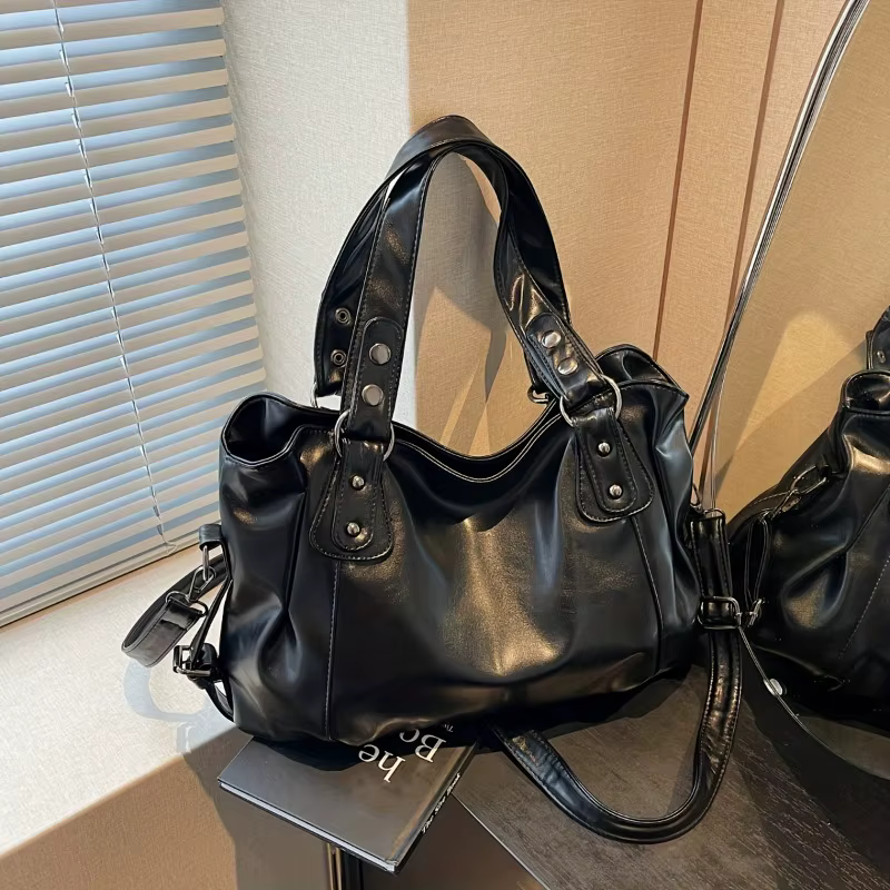 Sac à main en cuir vintage de grande capacité avec fermeture à glissière