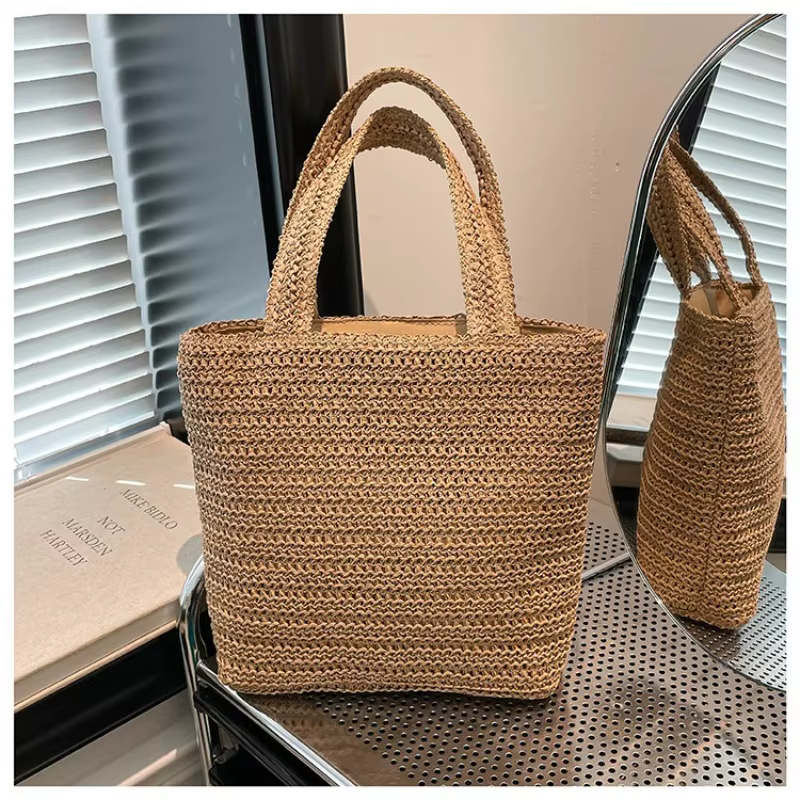 Nouveau Sac Fourre-tout Polyvalent Décontracté en Tissu Couleur Unie avec Fermeture Éclair Grande Capacité et Poignée Supérieure – Collection Printemps/Automne 2026 – Sac de Plage Ambiance Vacances
