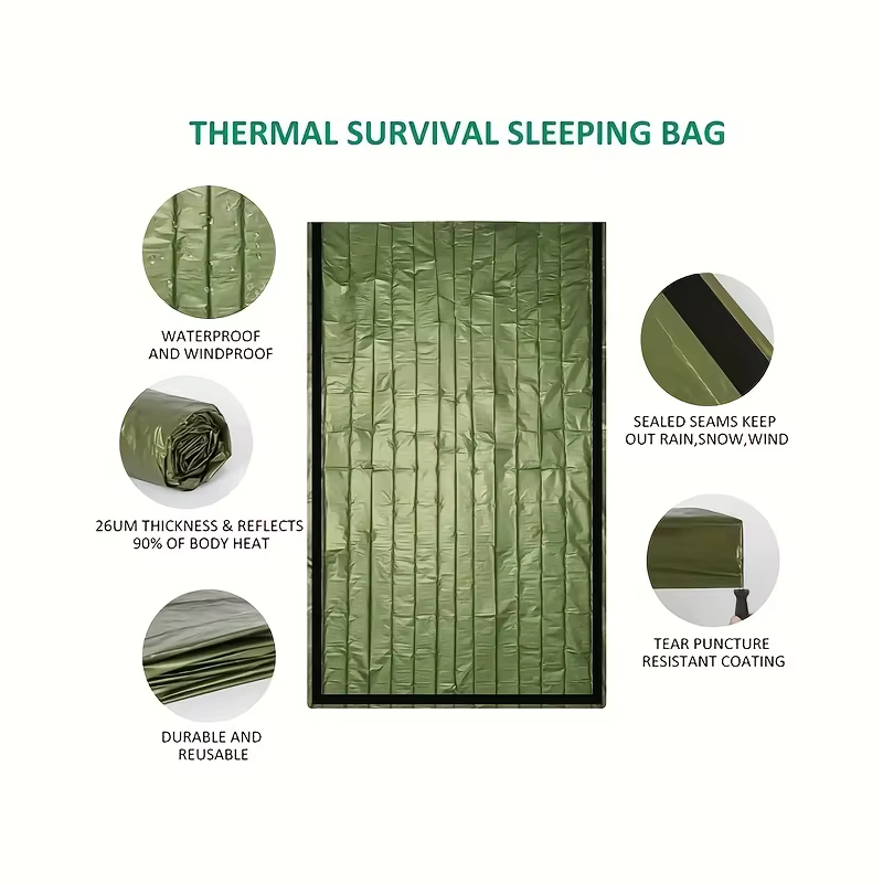 Sac de couchage chaud d'urgence compact et léger – imperméable