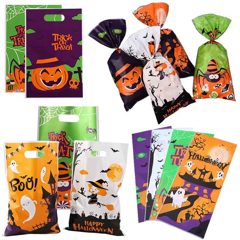 20-100 pièces sacs à bonbons mixte Halloween thème Style coloré citrouille fantôme chauve-souris