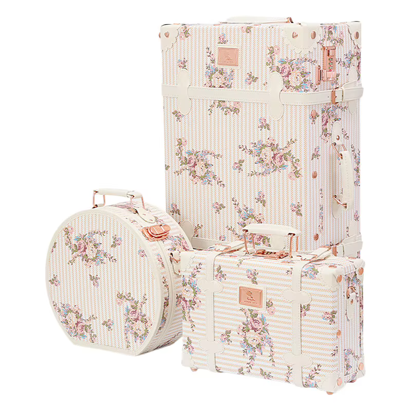 Valise de cabine à imprimé floral de créateur-bagage spinner en cuir PU avec étui à cosmétiques