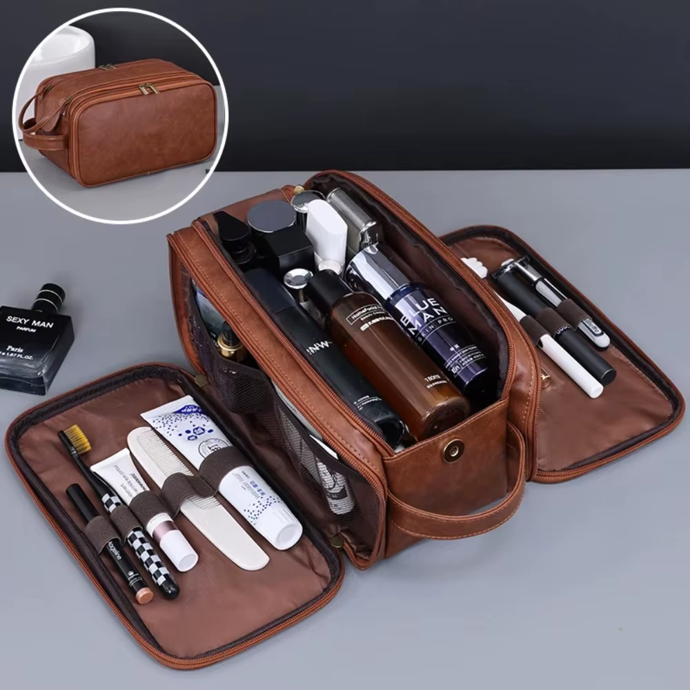 Trousse de toilette multi-poches en PU pour femmes et hommes