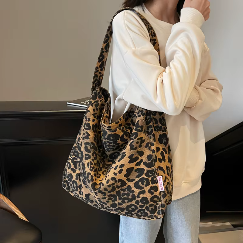 Vintage léopard toile épaule Shopper sac pour femmes 2025 grande femme sac fourre-tout créateur de mode